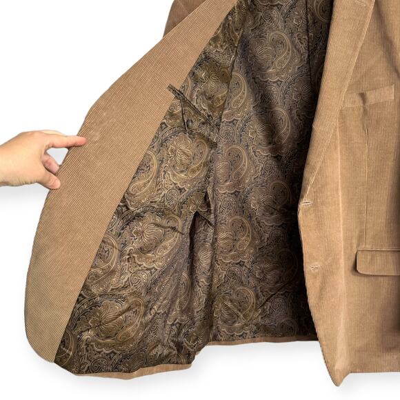 Chaps Light Brown Cotton Corduroy Paisley Lined Two Button Blazer Men's Size 48R - Picture 9 of 12